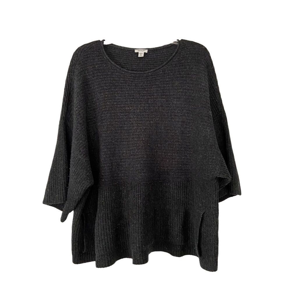 Pure Jill By J. Jill Boxy Wool Blend Oversized Pullover Sweater Lagenlook Gray - Picture 2 of 14